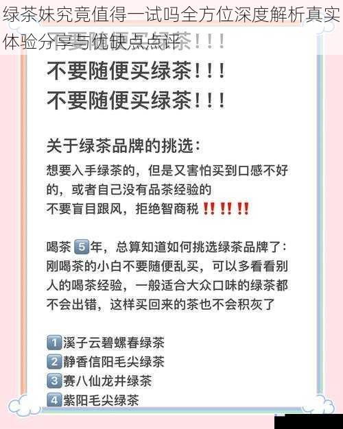 绿茶妹究竟值得一试吗全方位深度解析真实体验分享与优缺点点评