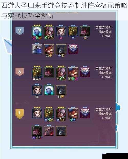 西游大圣归来手游竞技场制胜阵容搭配策略与实战技巧全解析