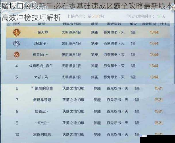 魔域口袋版新手必看零基础速成区霸全攻略最新版本高效冲榜技巧解析